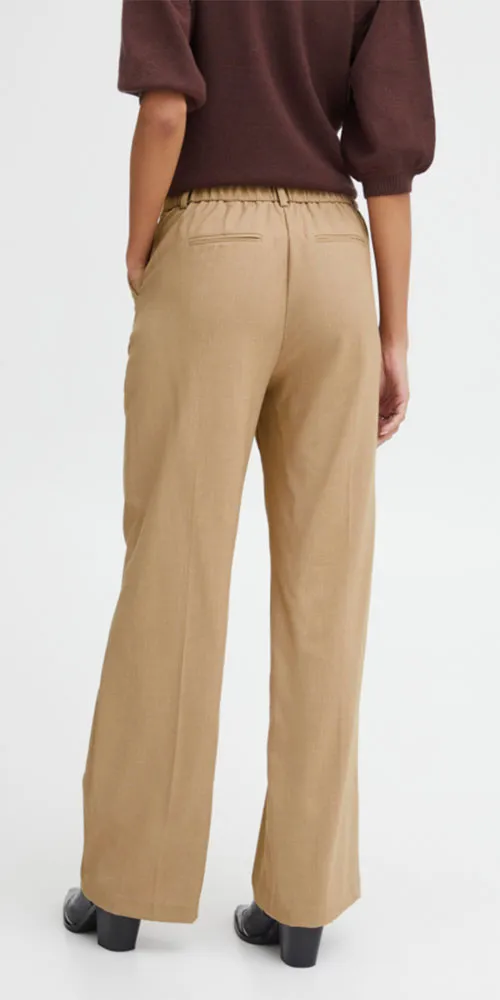 B.Young Wide Leg Trousers, heathered camel