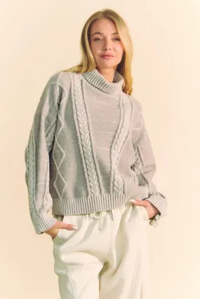 Cable-Knit Turtleneck Dropped Shoulder Sweater