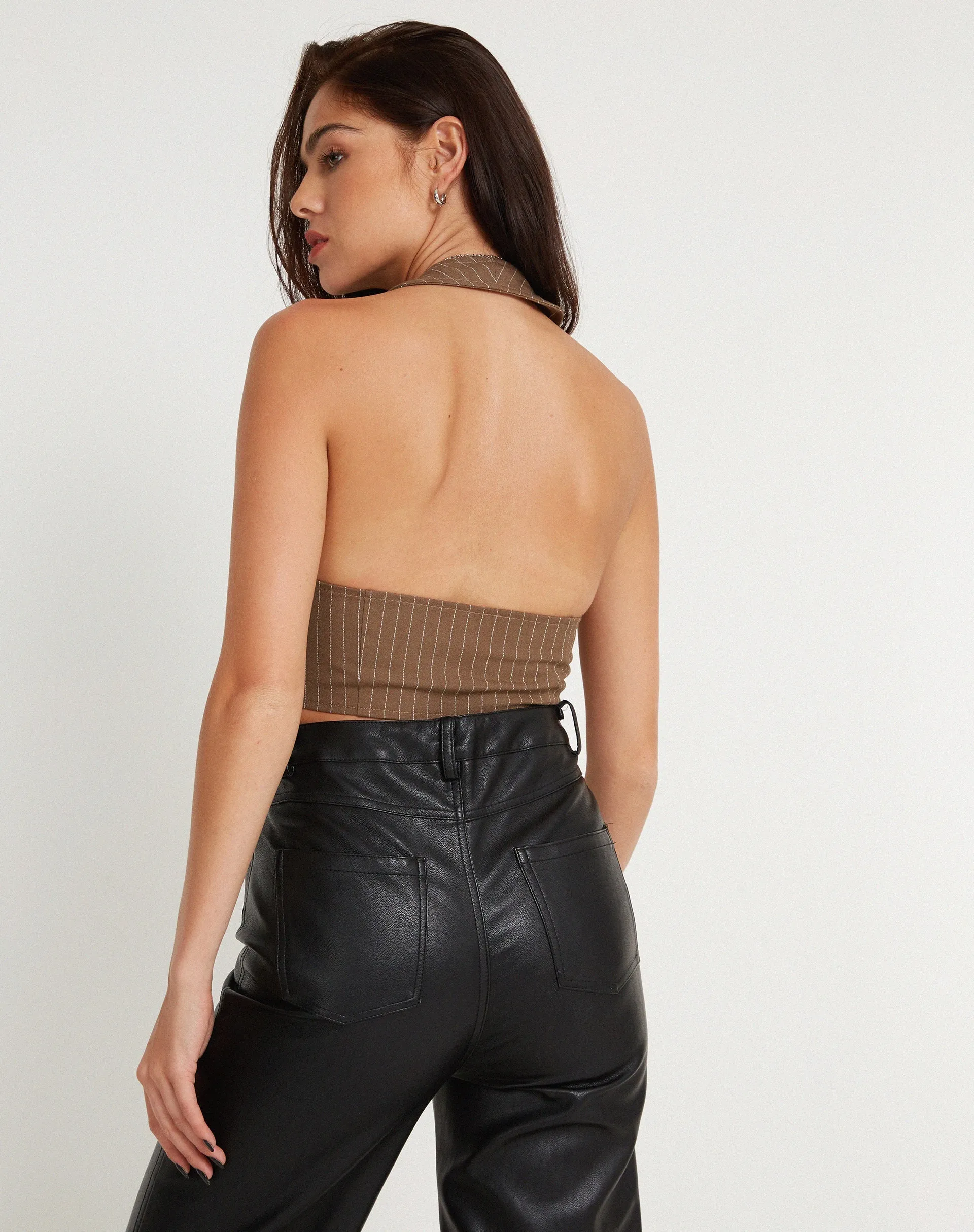 Canisba Crop Top in Pinstripe Brown