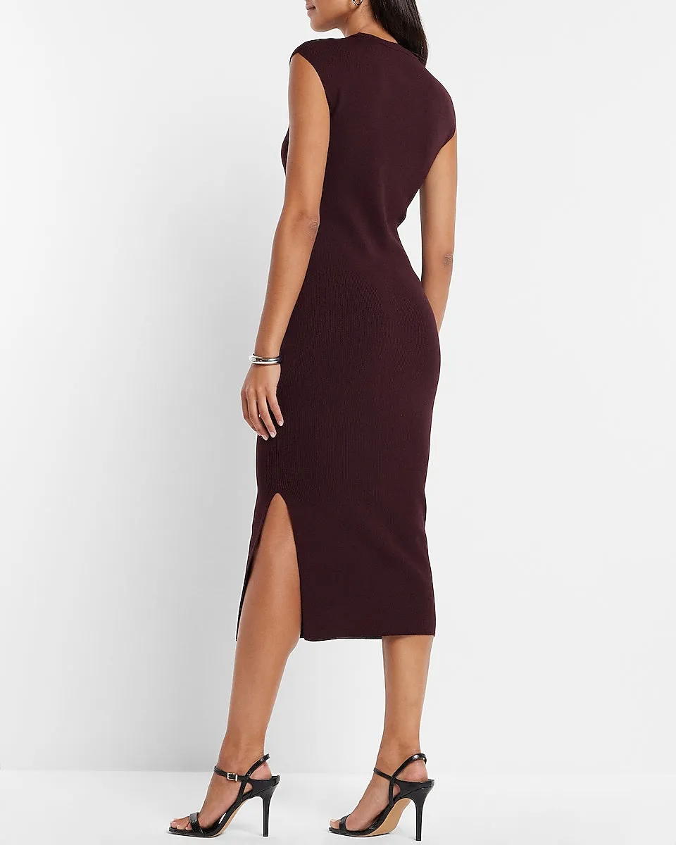 Cap Sleeve Ribbed Sheath Maxi Sweater Dress in Dark Purple