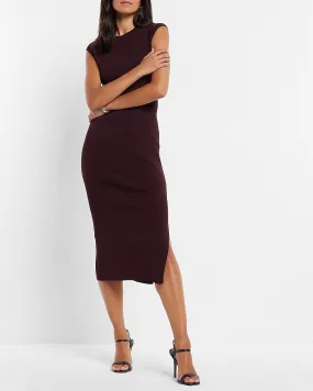 Cap Sleeve Ribbed Sheath Maxi Sweater Dress in Dark Purple