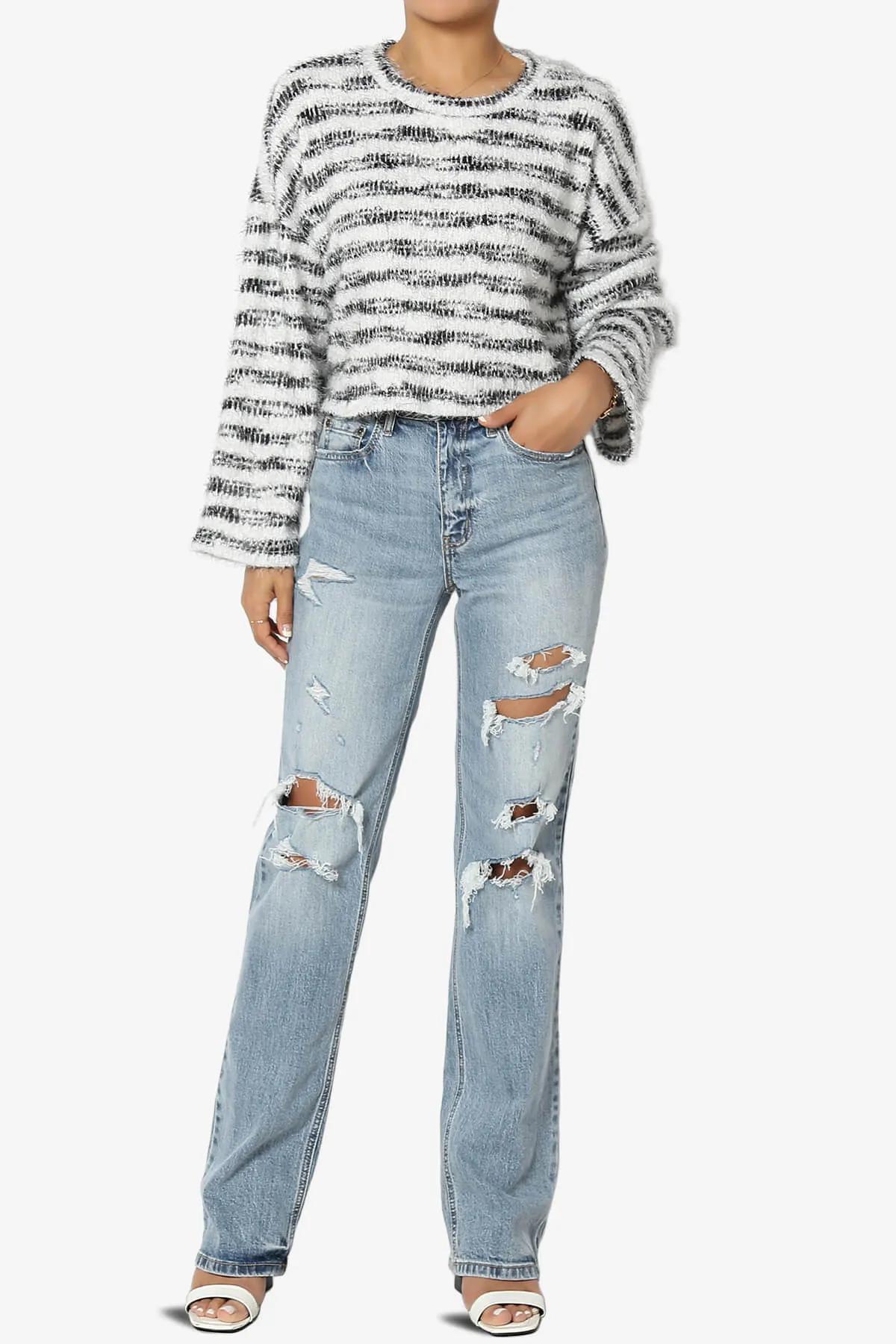 Carrine Fuzzy Stripe Crop Sweater