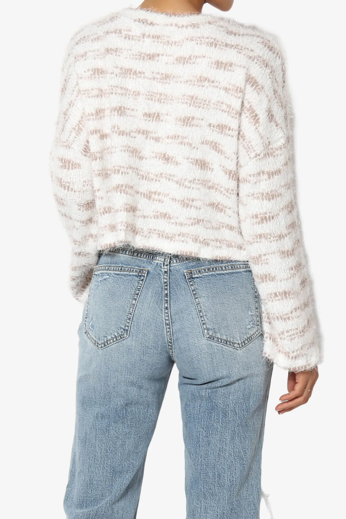 Carrine Fuzzy Stripe Crop Sweater