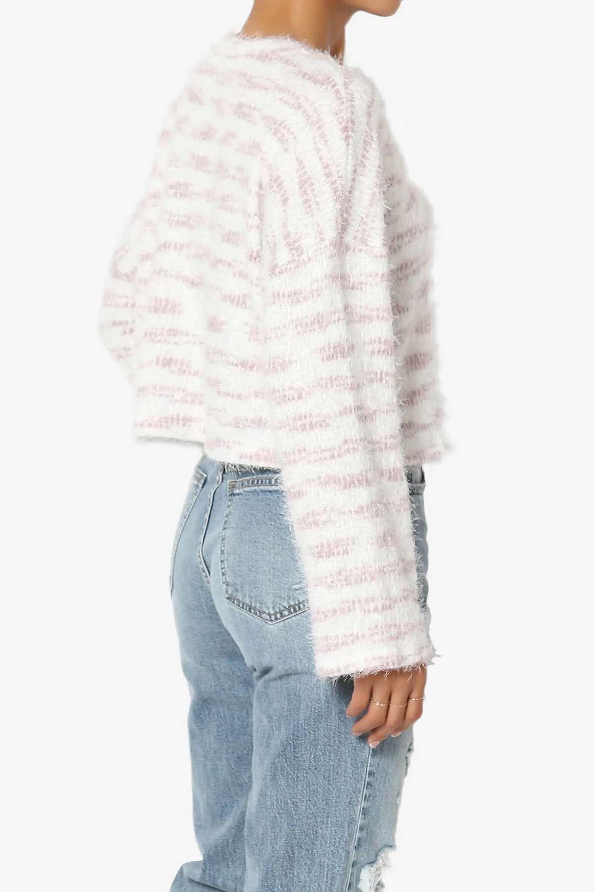 Carrine Fuzzy Stripe Crop Sweater