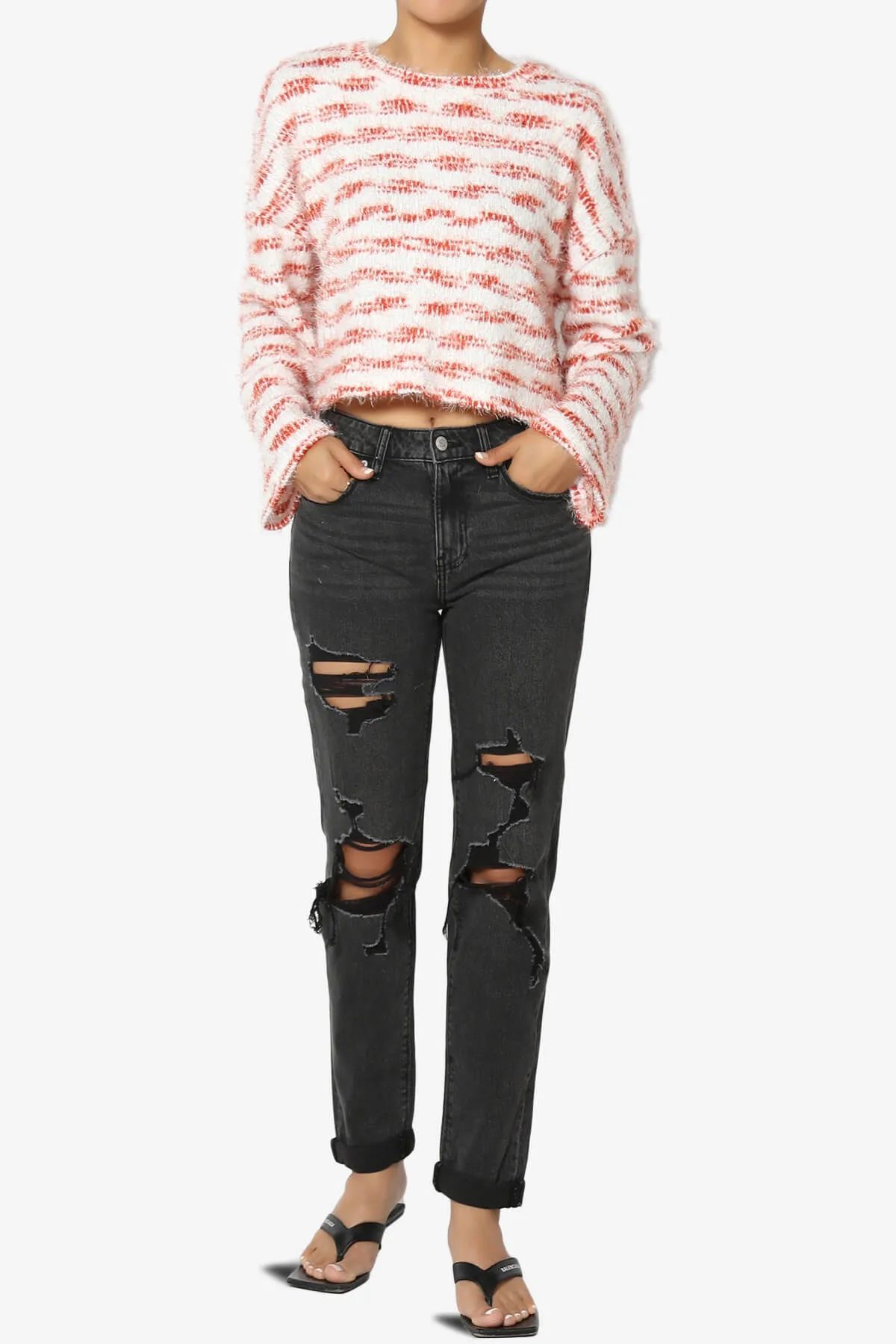 Carrine Fuzzy Stripe Crop Sweater