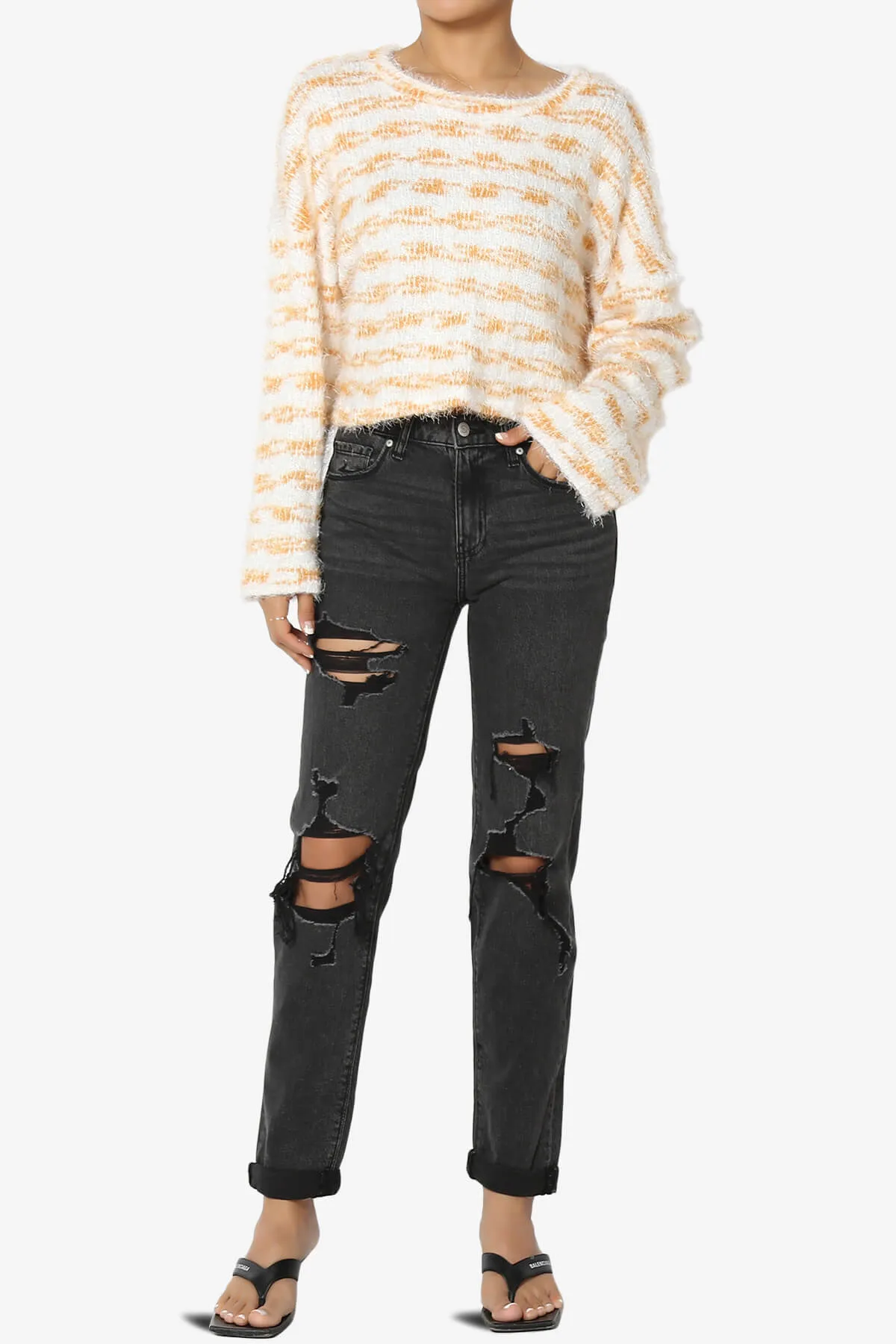 Carrine Fuzzy Stripe Crop Sweater