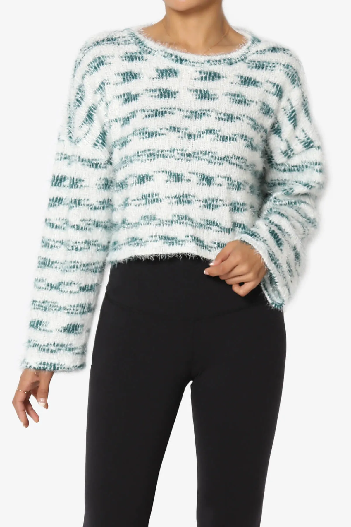 Carrine Fuzzy Stripe Crop Sweater