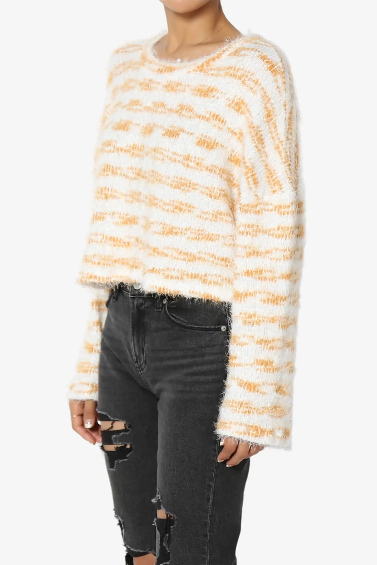 Carrine Fuzzy Stripe Crop Sweater