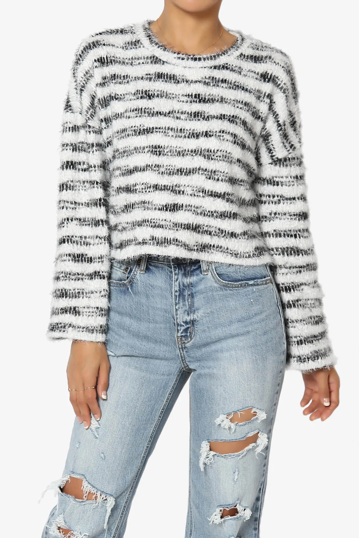 Carrine Fuzzy Stripe Crop Sweater