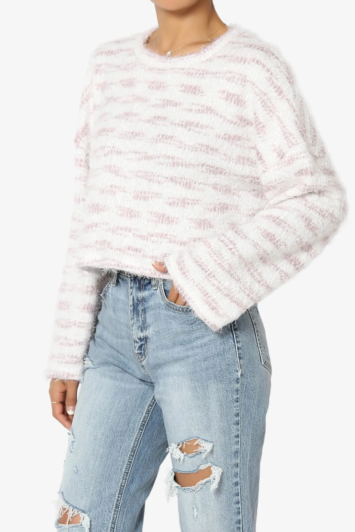 Carrine Fuzzy Stripe Crop Sweater