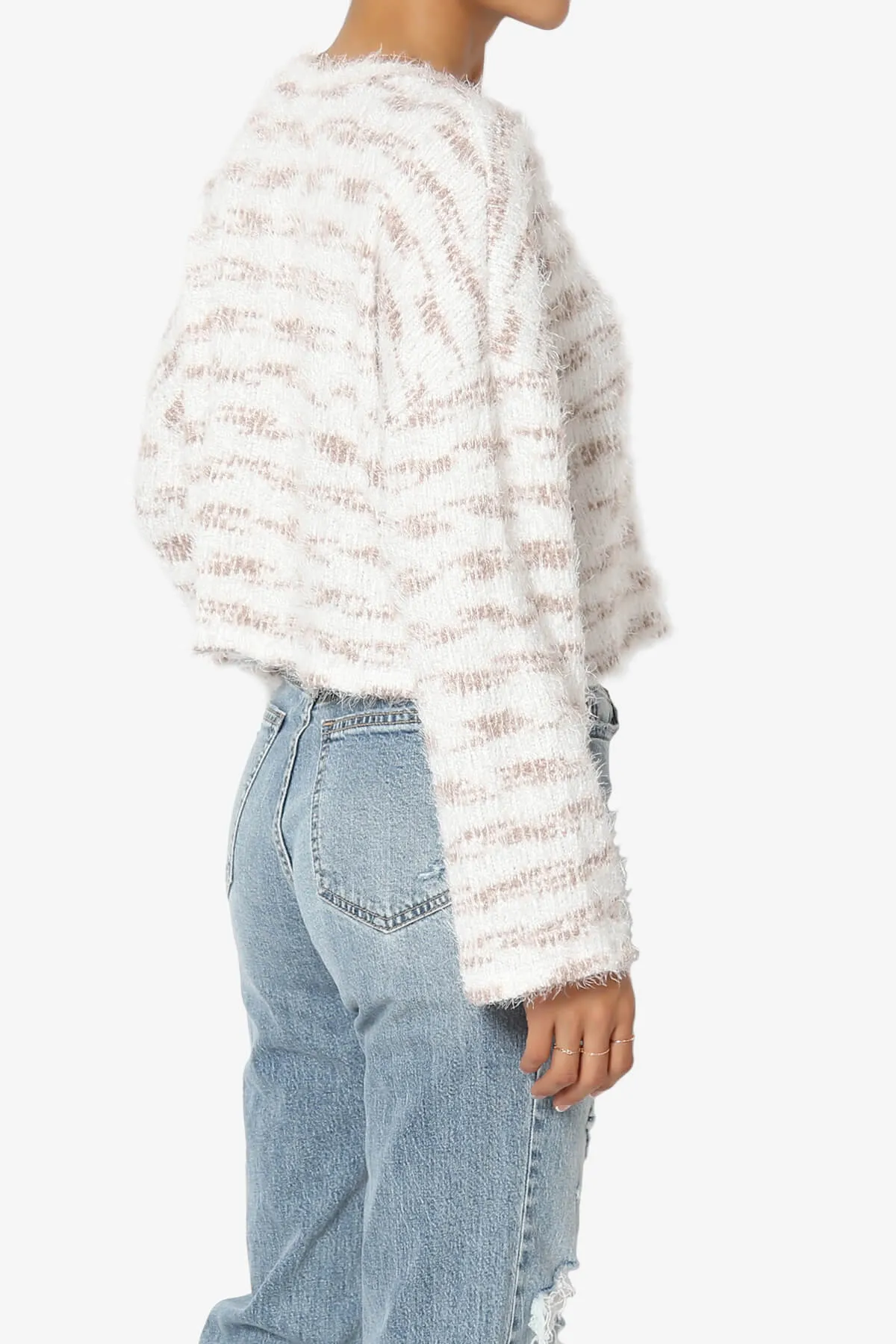 Carrine Fuzzy Stripe Crop Sweater