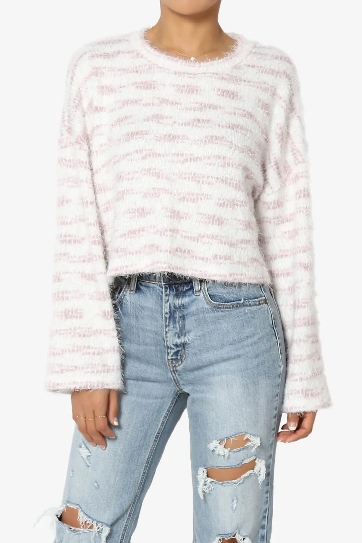 Carrine Fuzzy Stripe Crop Sweater