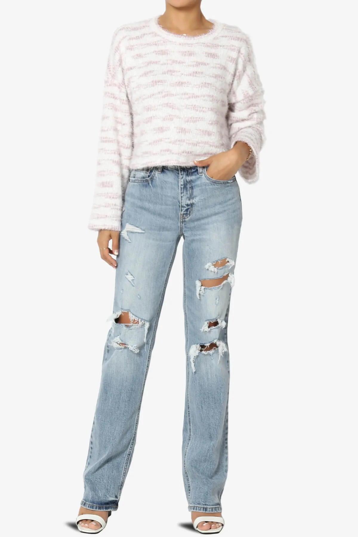 Carrine Fuzzy Stripe Crop Sweater