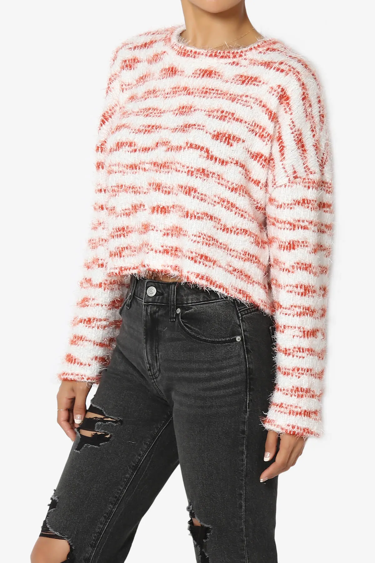 Carrine Fuzzy Stripe Crop Sweater