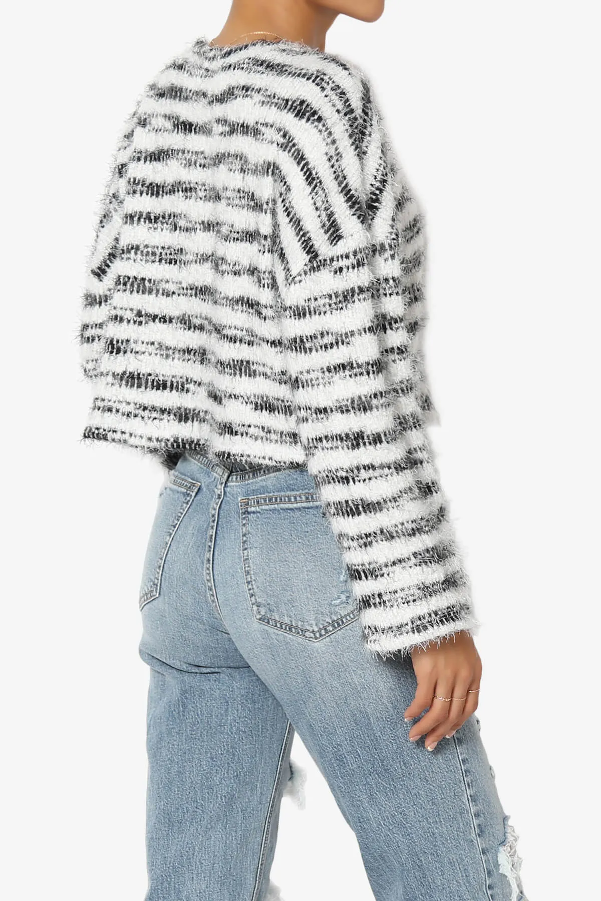 Carrine Fuzzy Stripe Crop Sweater