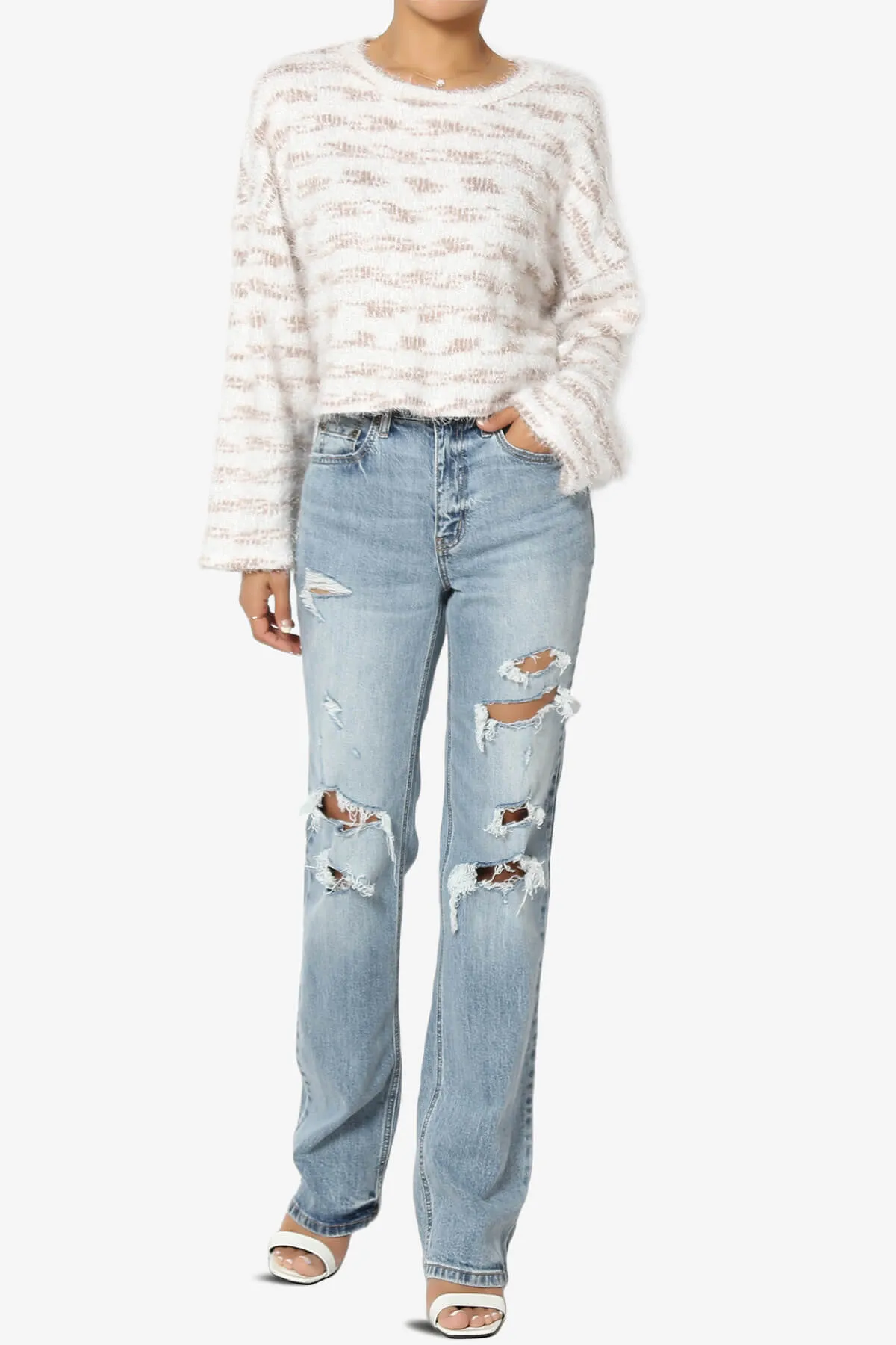 Carrine Fuzzy Stripe Crop Sweater