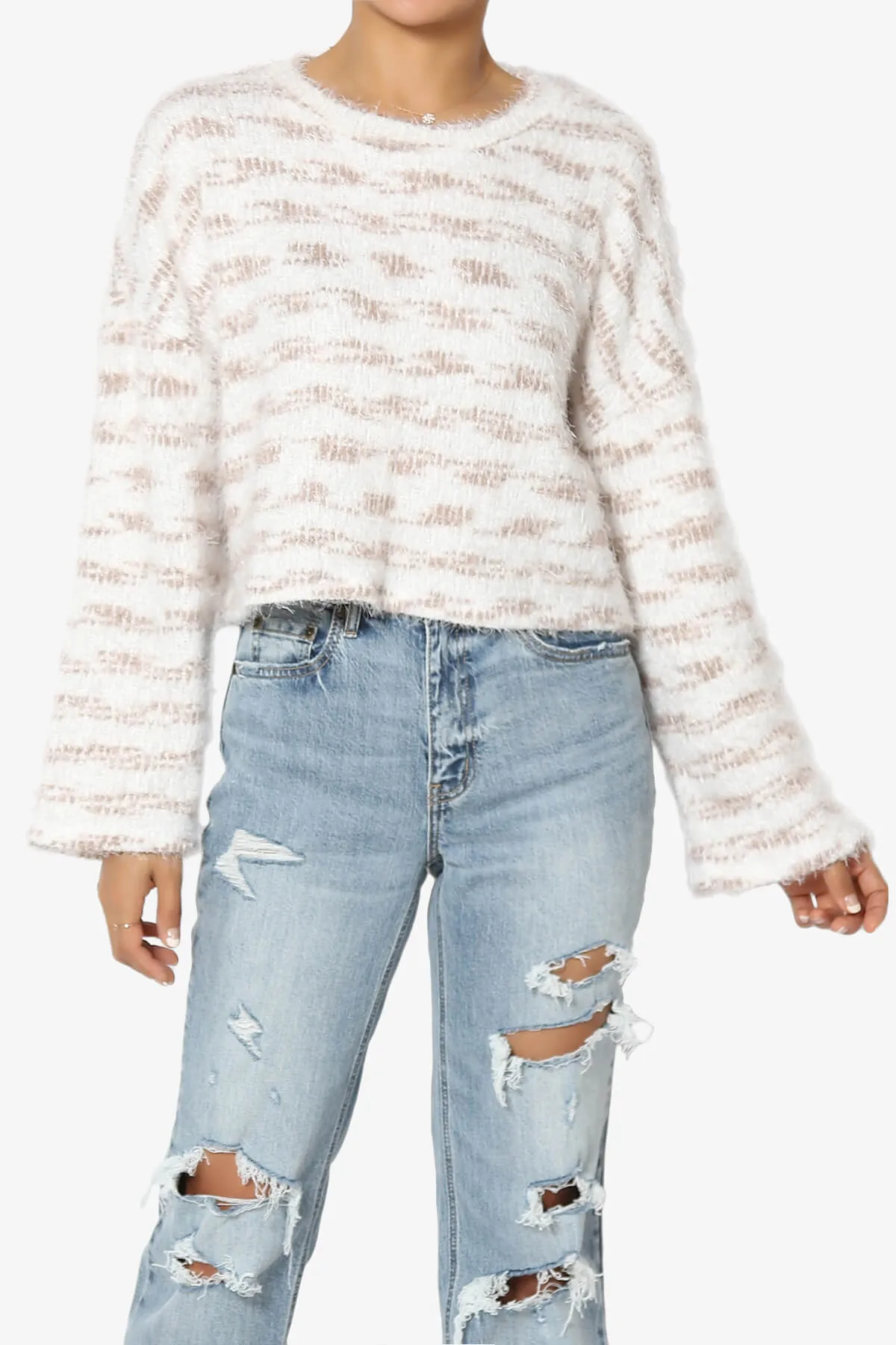 Carrine Fuzzy Stripe Crop Sweater