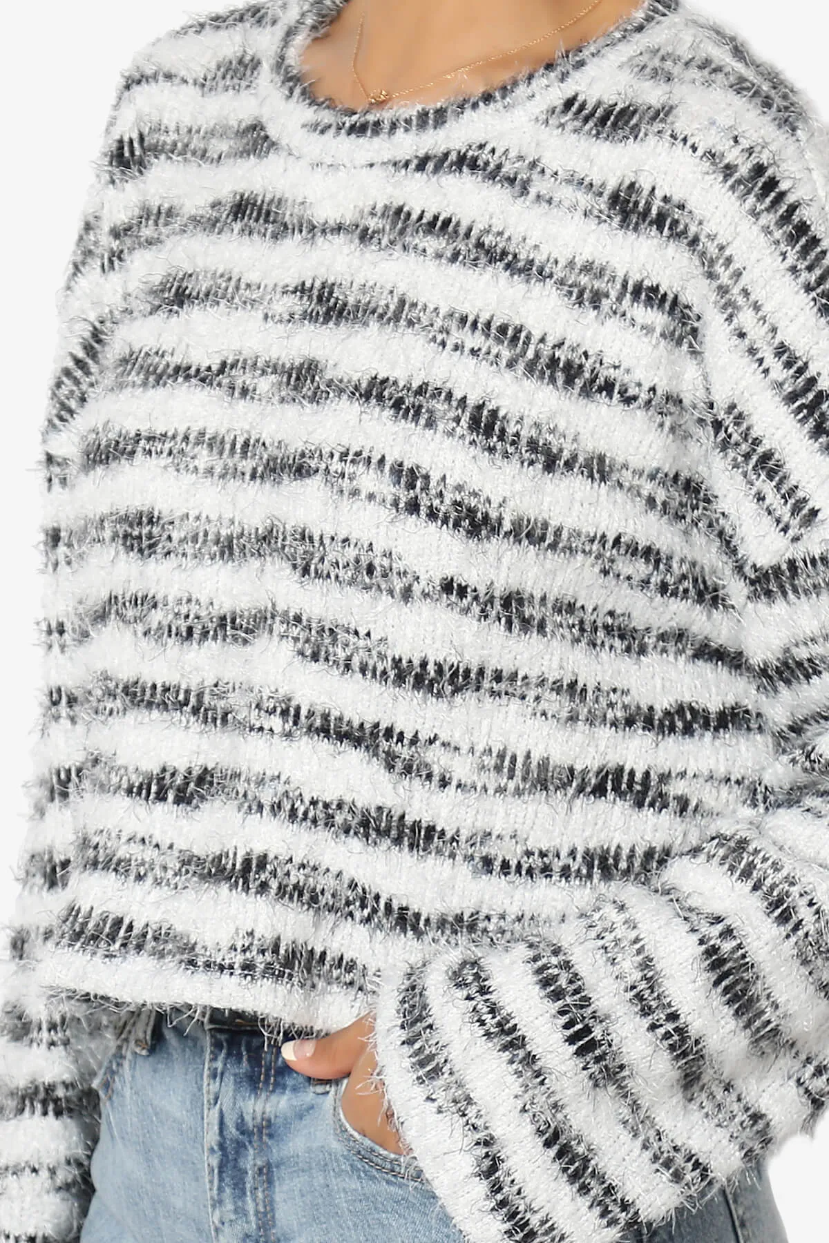 Carrine Fuzzy Stripe Crop Sweater