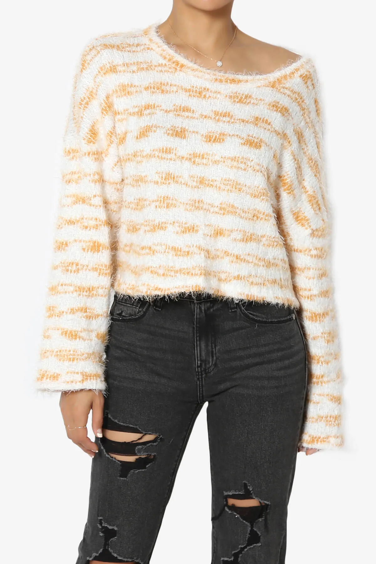 Carrine Fuzzy Stripe Crop Sweater