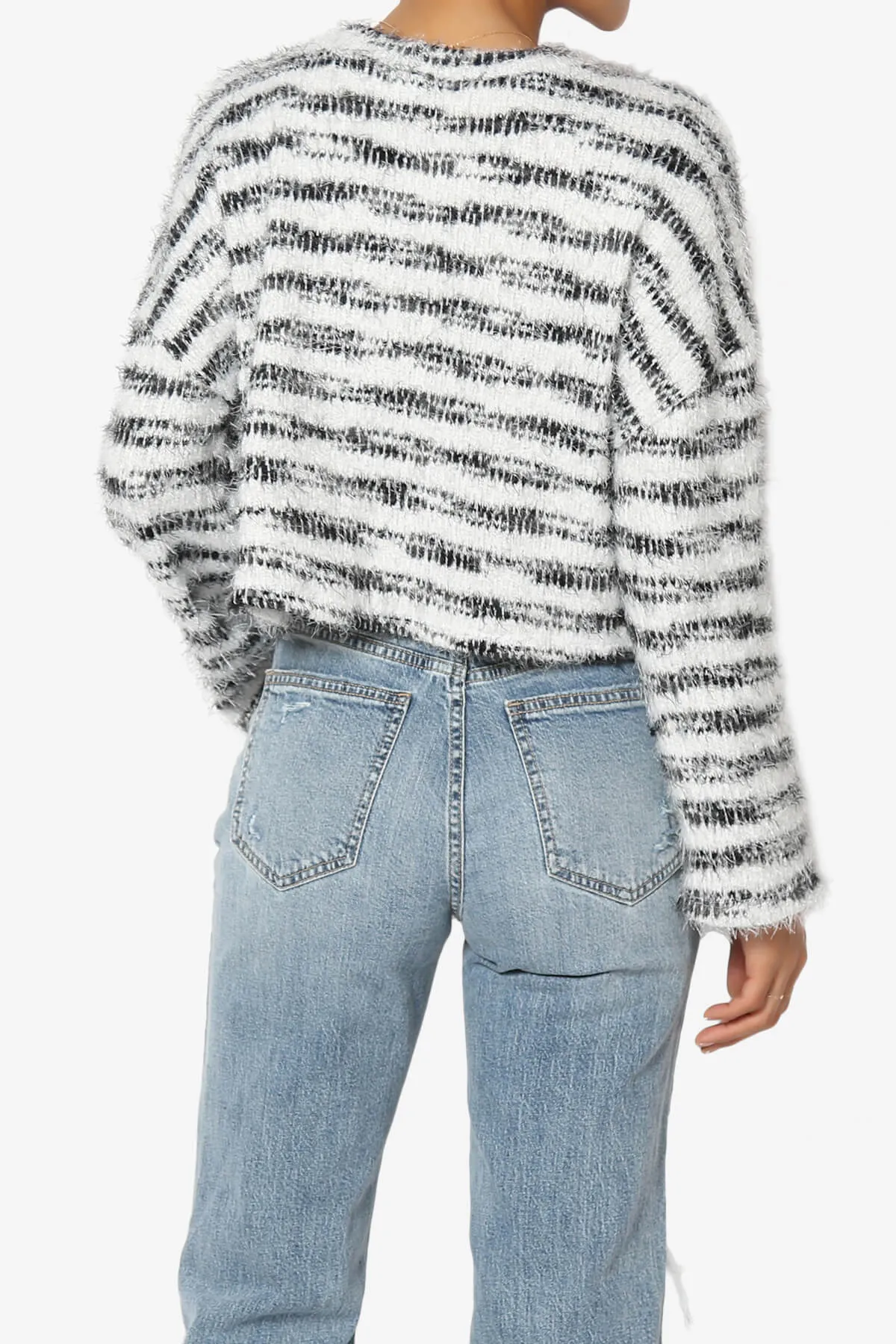 Carrine Fuzzy Stripe Crop Sweater