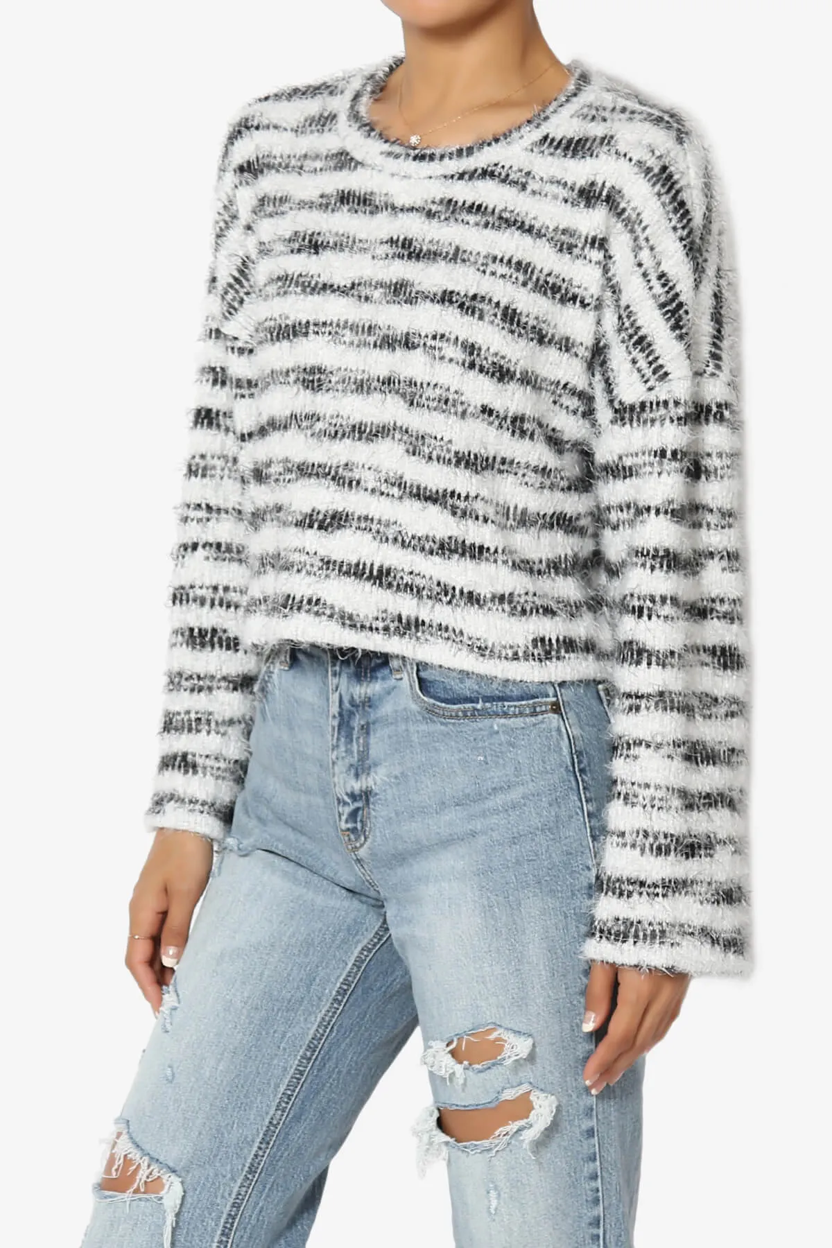 Carrine Fuzzy Stripe Crop Sweater