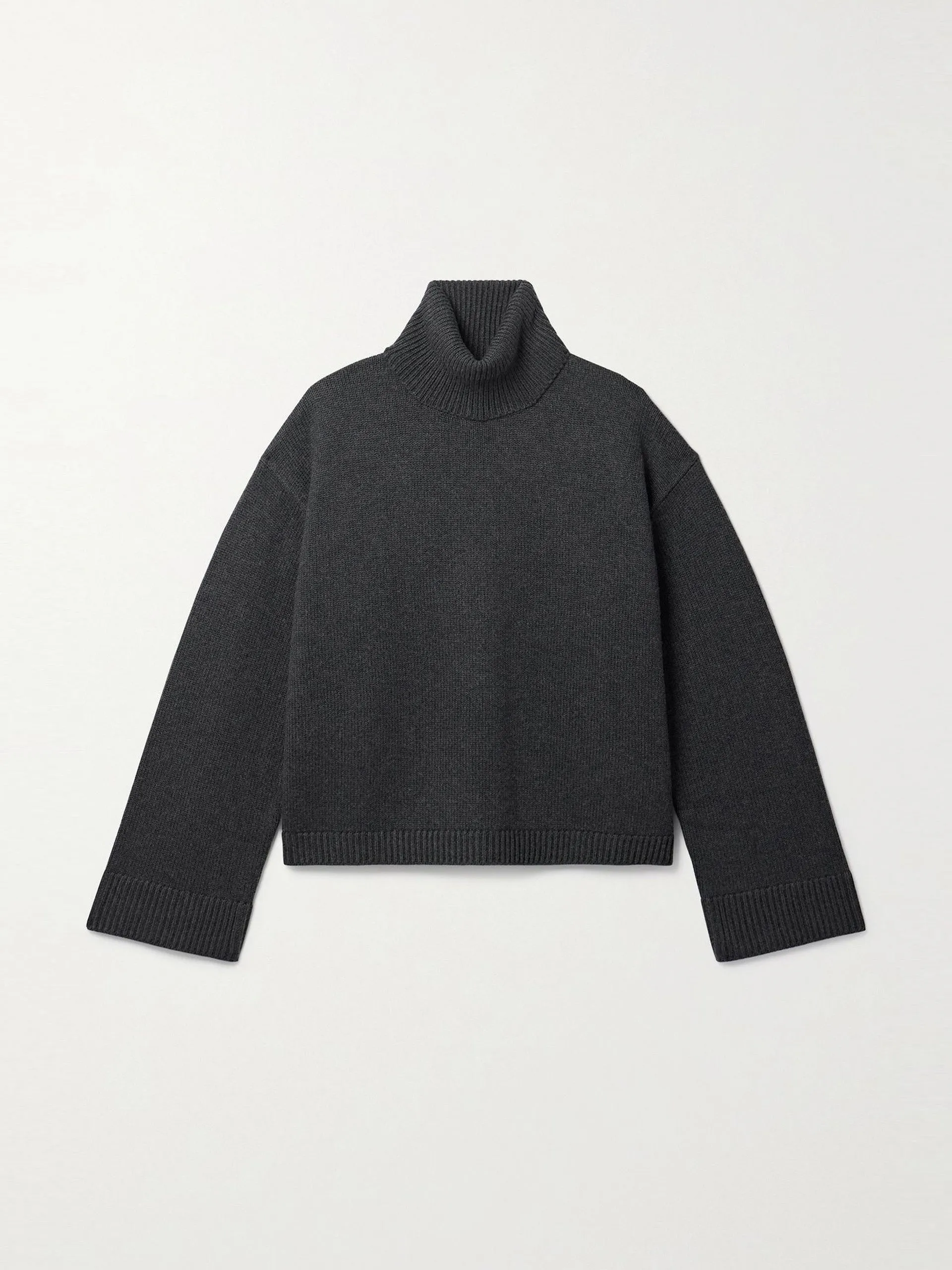 Charcoal wool and cotton-blend turtleneck sweater