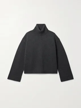 Charcoal wool and cotton-blend turtleneck sweater