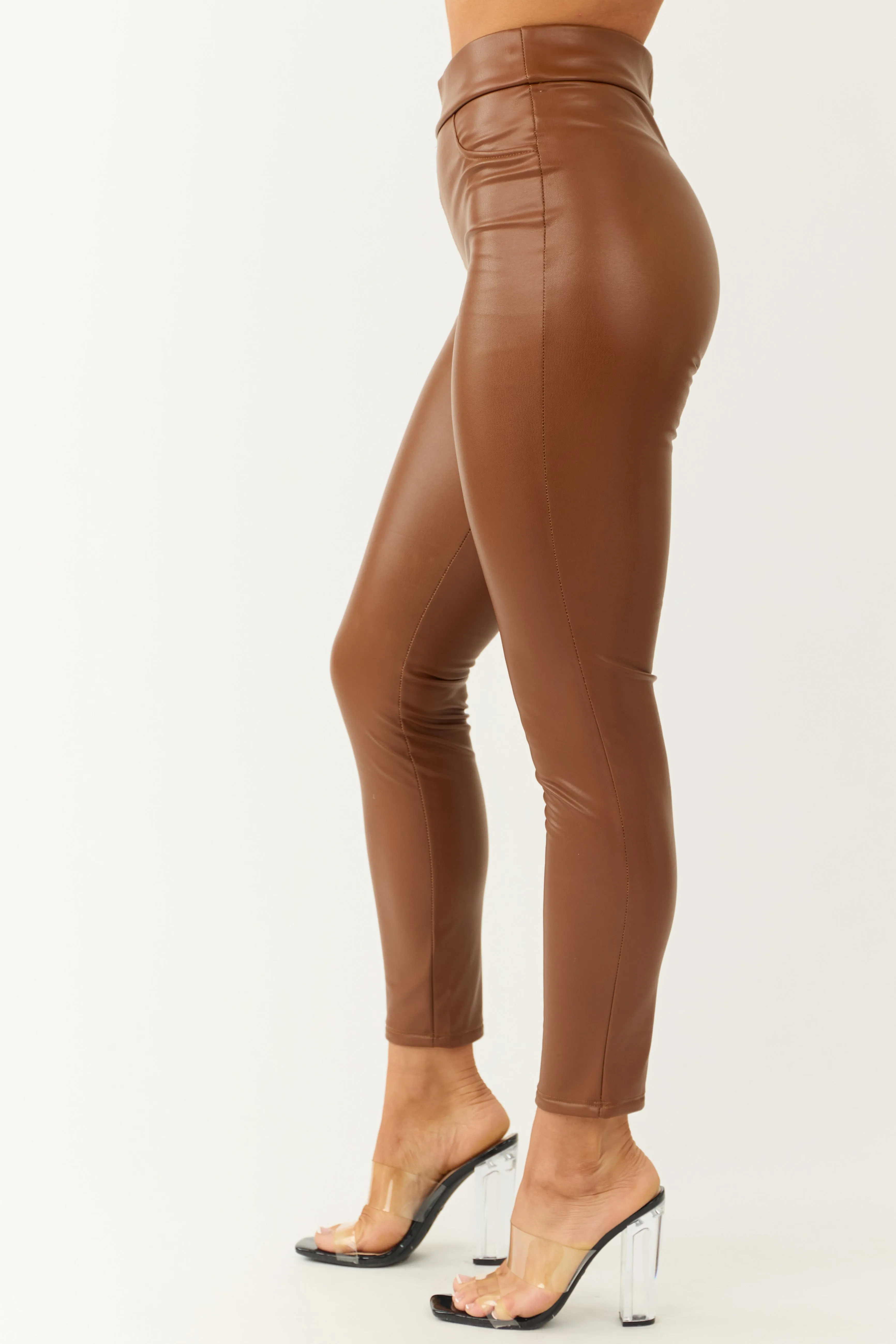 Cognac Faux Leather Fleece Lined Leggings