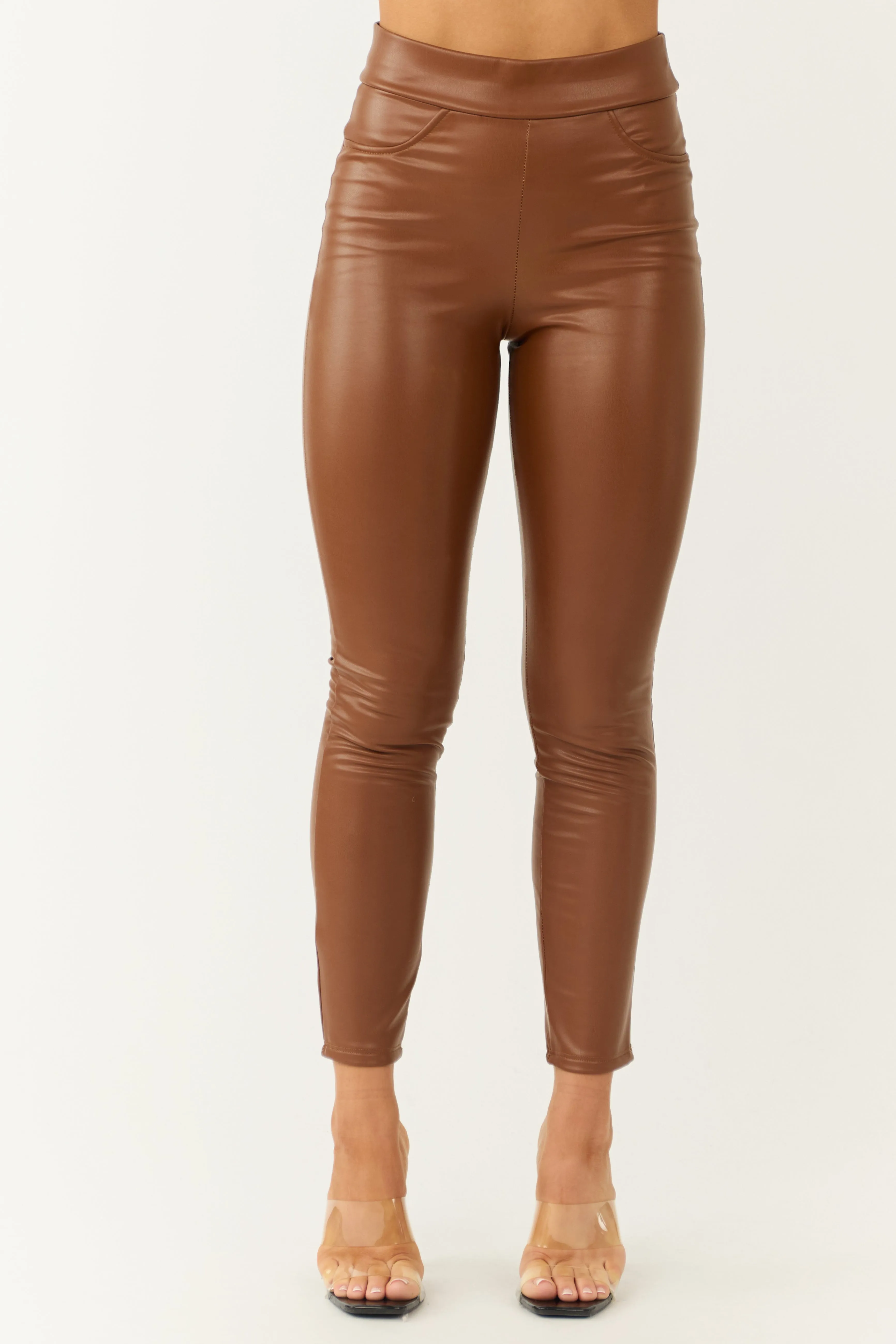 Cognac Faux Leather Fleece Lined Leggings