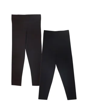 Combo of 2 Girls Full Length Leggings-Black and Brown