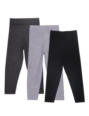 Combo of 3 Girls Full Length Leggings-Grey, Charcoal Grey and Black