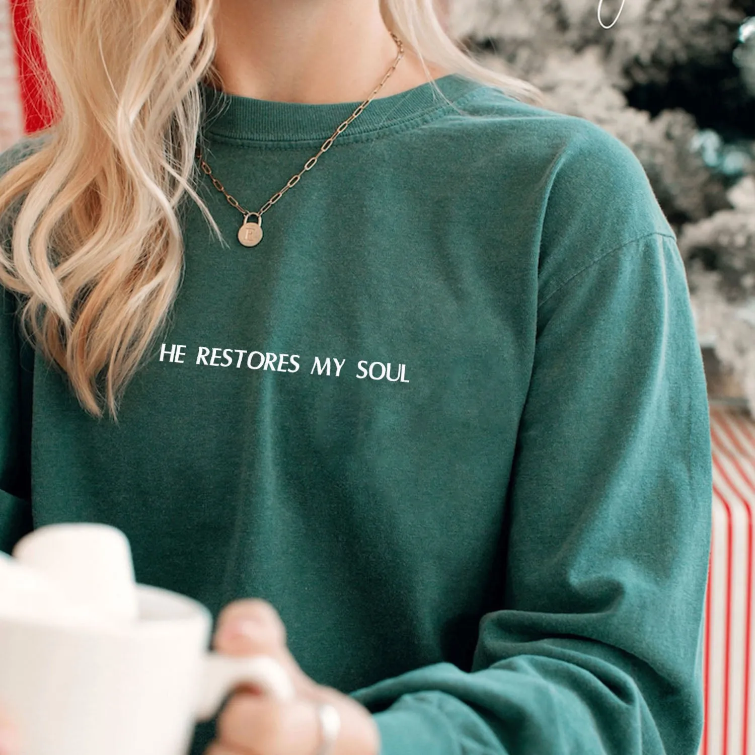 Comfort Color® Embroidered He Restores My Soul Sweatshirt or Shirt