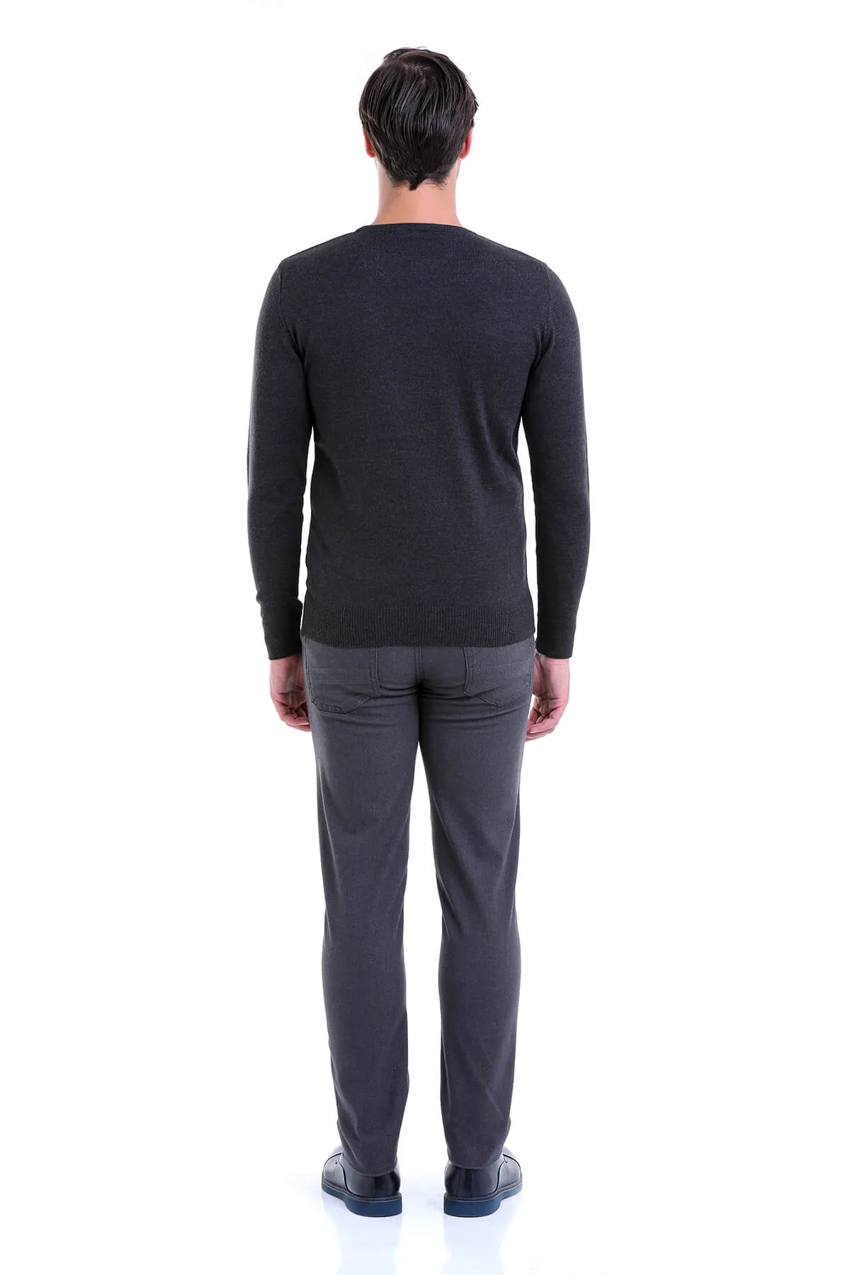 Comfort Fit Wool Blend Charcoal Crewneck Sweater