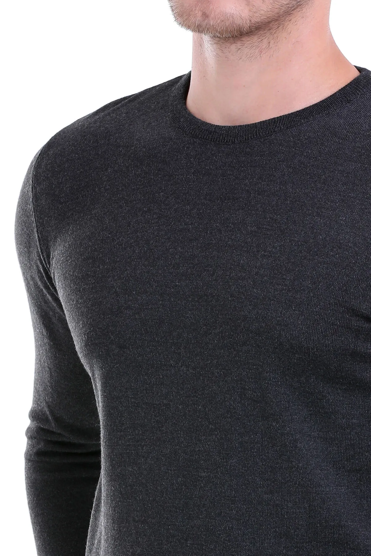 Comfort Fit Wool Blend Charcoal Crewneck Sweater