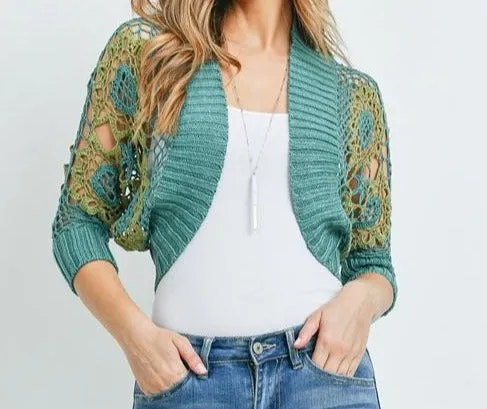 Cotton Bolero 3/4 Sleeve Sweater Cardigan Women