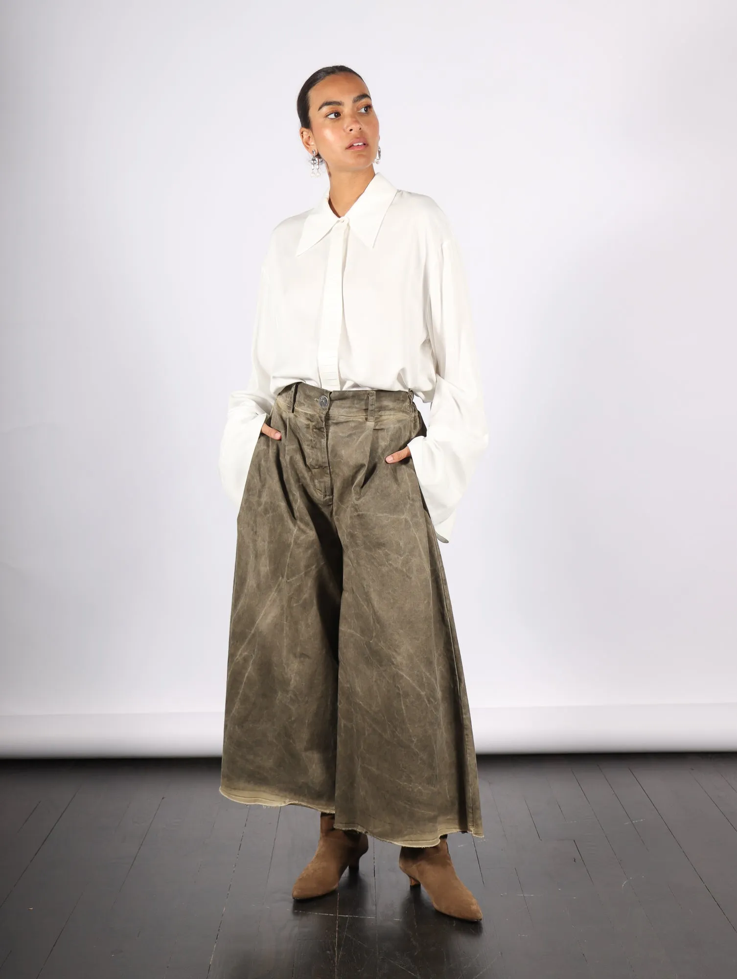 Cotton Gabardine Trousers in Green Tuscany by Sanctamuerte