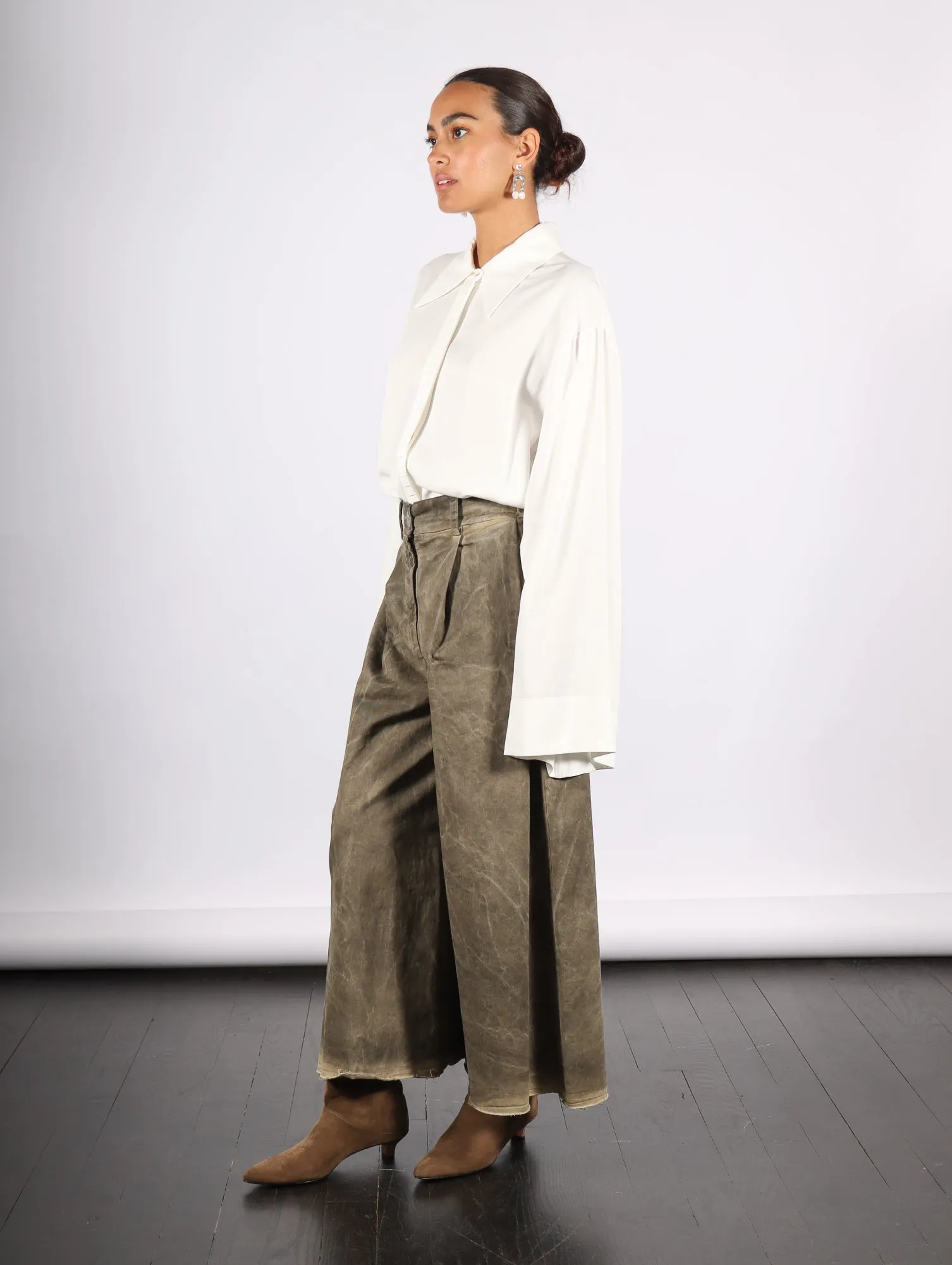 Cotton Gabardine Trousers in Green Tuscany by Sanctamuerte