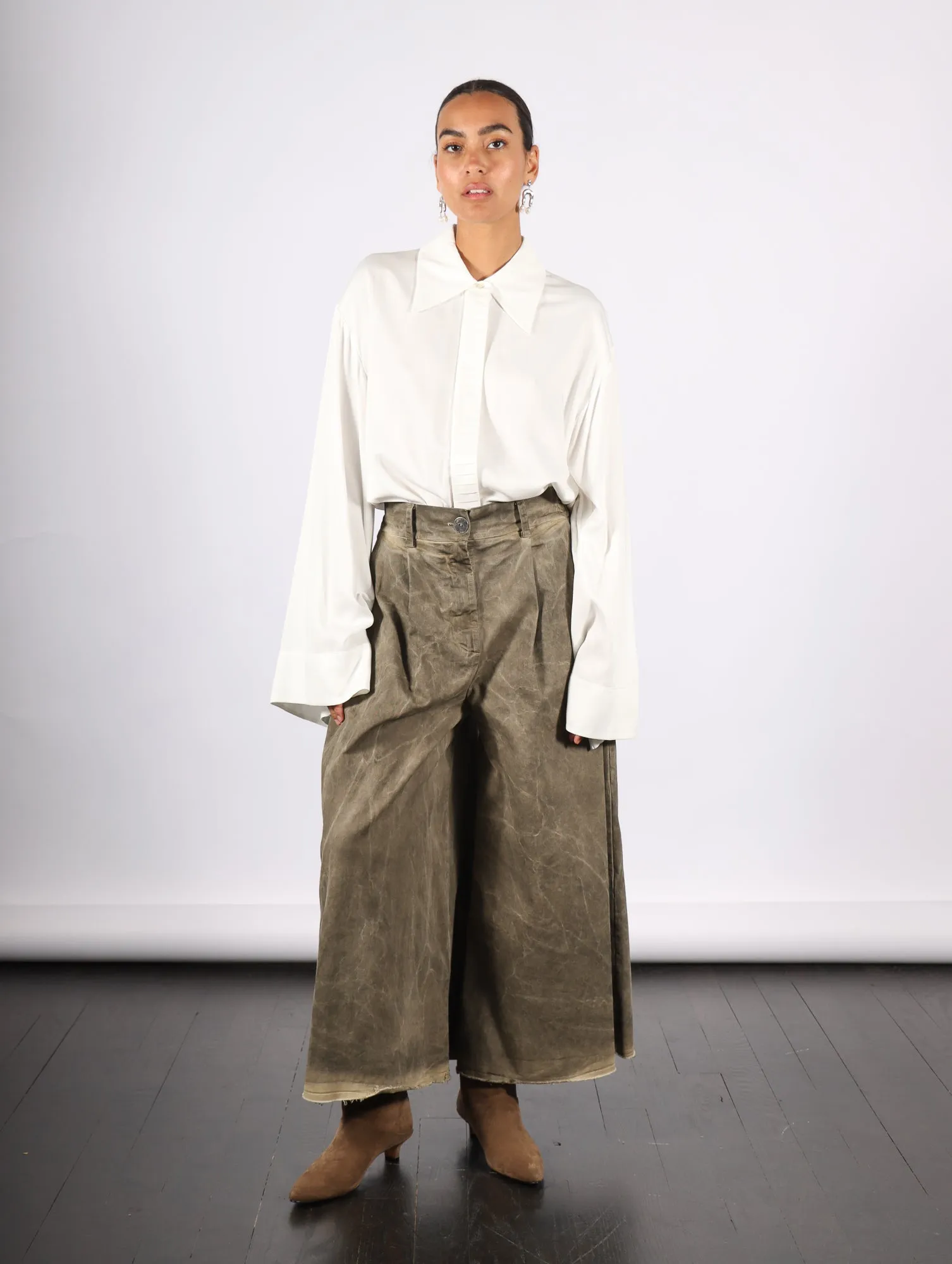 Cotton Gabardine Trousers in Green Tuscany by Sanctamuerte