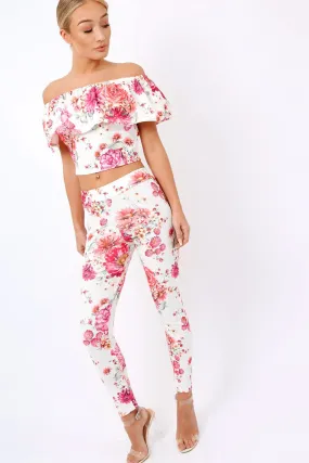 Cream Floral Bardot Crop Top - Minnie