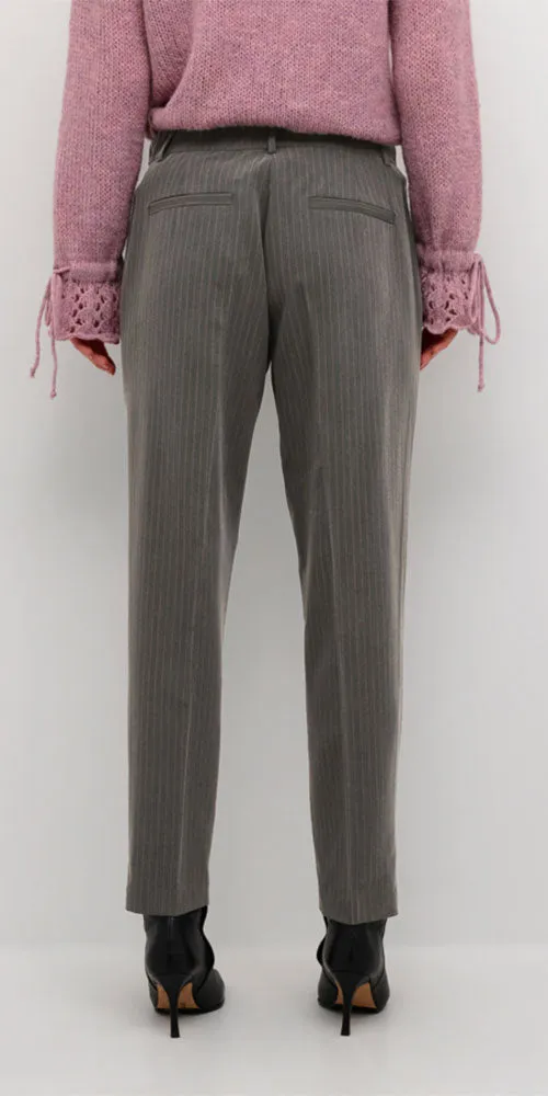 Cream Slim Cropped Trouser, grey pinstripe