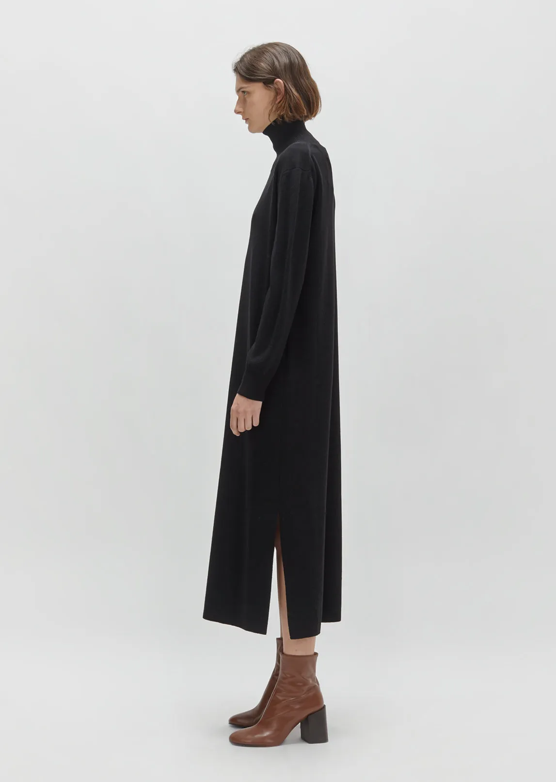 Crepe Wool Slit Dress