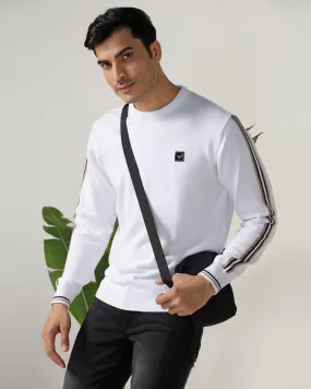 Crew Neck Off White Solid Sweater - Forge