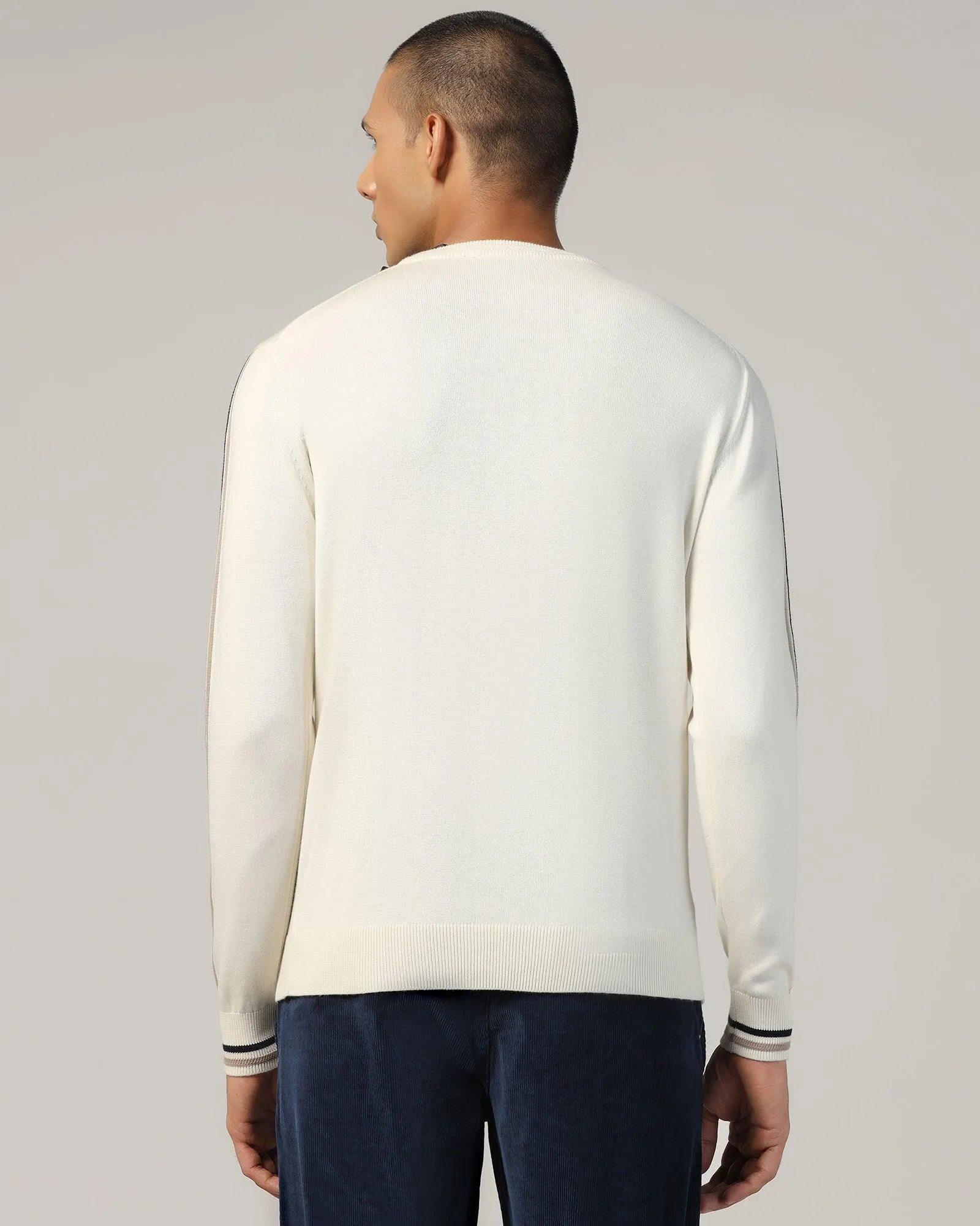 Crew Neck Off White Solid Sweater - Harley