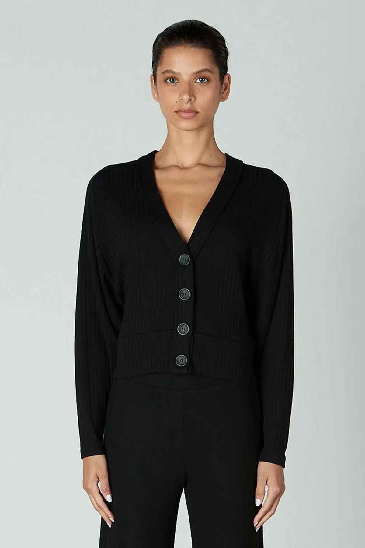 Crop Button Up Cardigan - Black