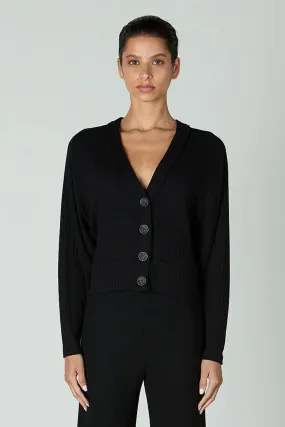 Crop Button Up Cardigan - Black