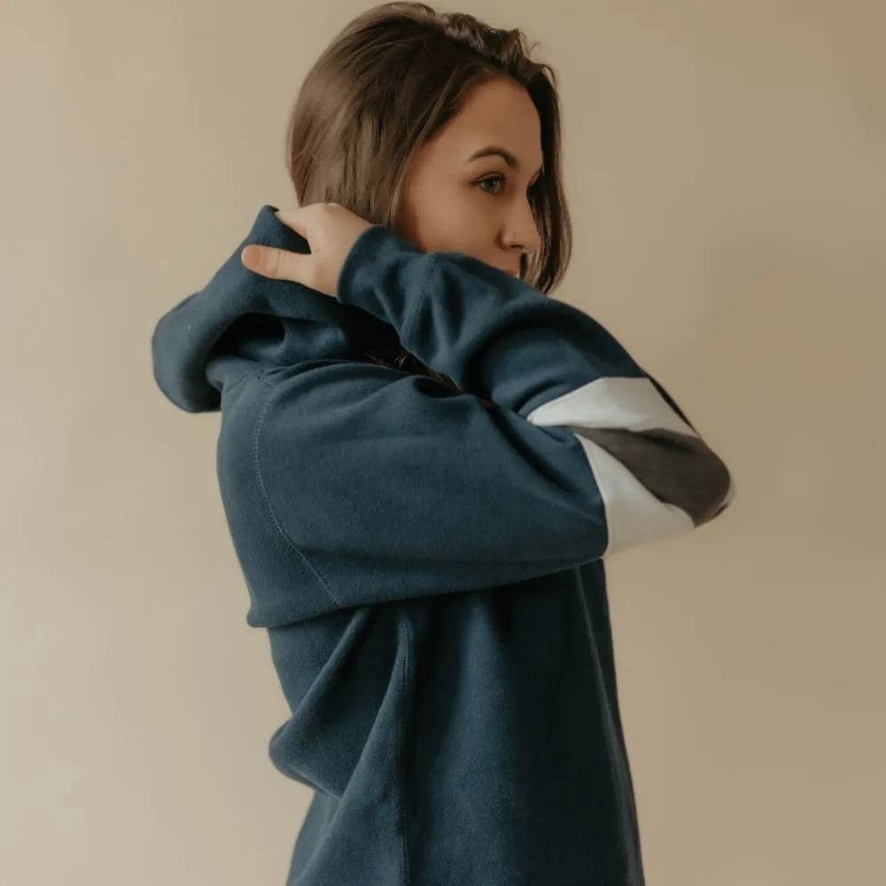 Cropped Color Block Sleeve Hoodie - Navy