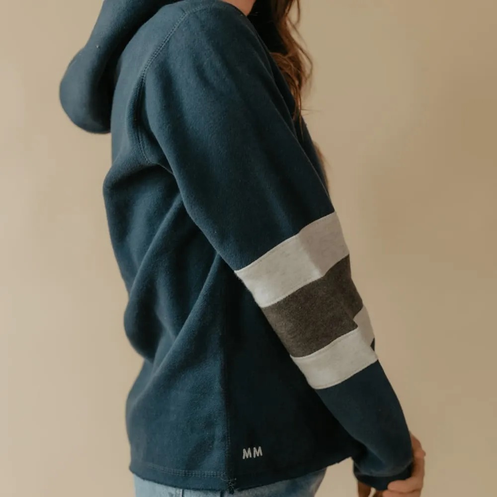 Cropped Color Block Sleeve Hoodie - Navy