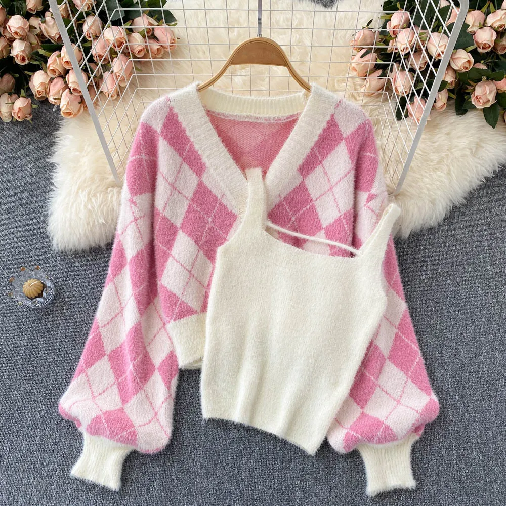 Cute diamond knit cardigan short sweater crop tops   S590