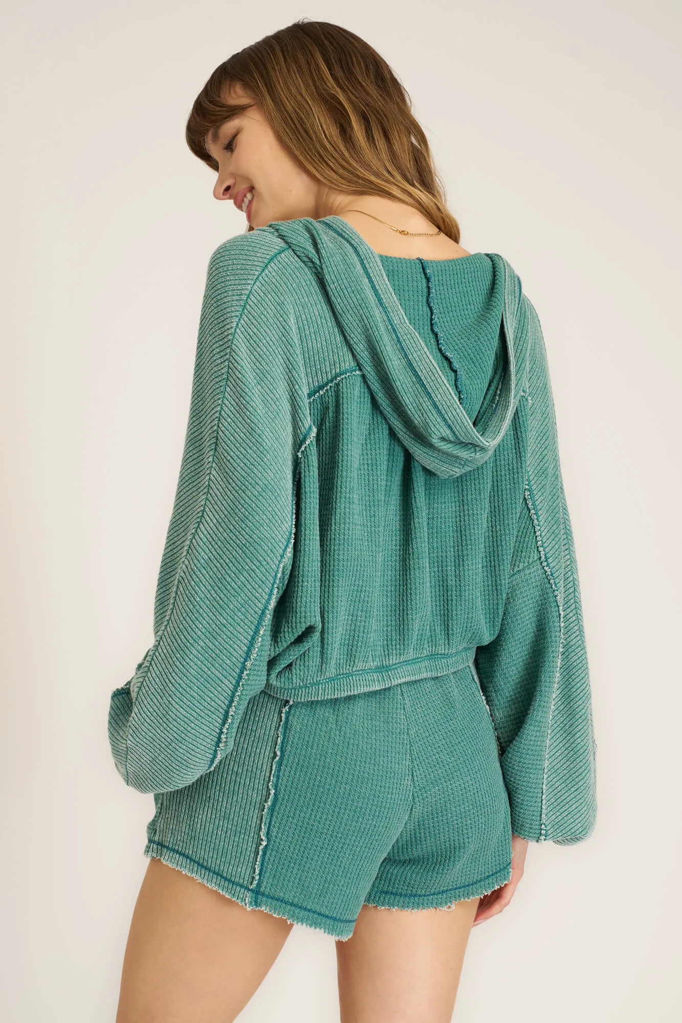 Dante Seamed Burnout Thermal Hoodie - Pacific Teal