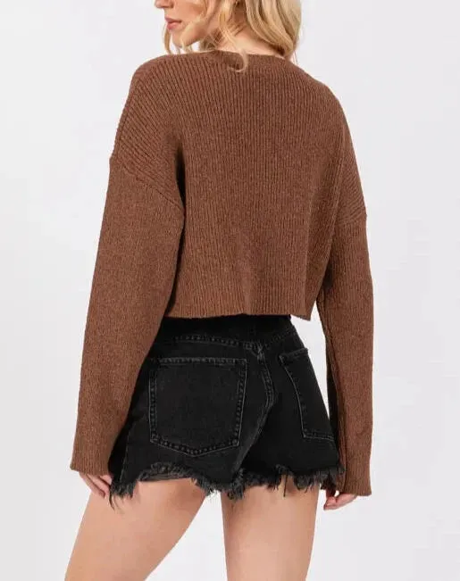 Delaney Cropped Long Sleeve Knit Sweater (Assorted Colors)